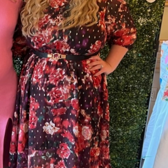 TORRID Metallic Floral Chiffon Mock Neck Midi Dress Sz 2X NWT $85 - Picture 2 of 2